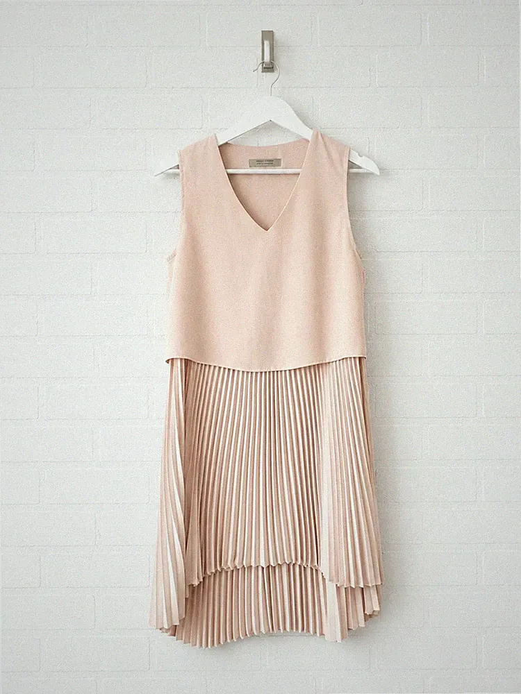AllSaints Taya Kleid UK6 Blush Pink Plissee Midi Hochzeit Gast Party Anlass