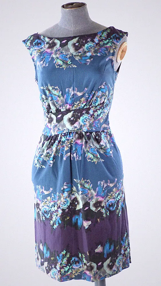 Amari Blumen Stiefmütterchen Kleid UK 8 Aquarell Hochzeit Gast Rennen Anlass