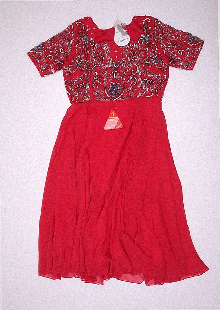 Amber Damen Midikleid rot Perlen verziert A-Linie M