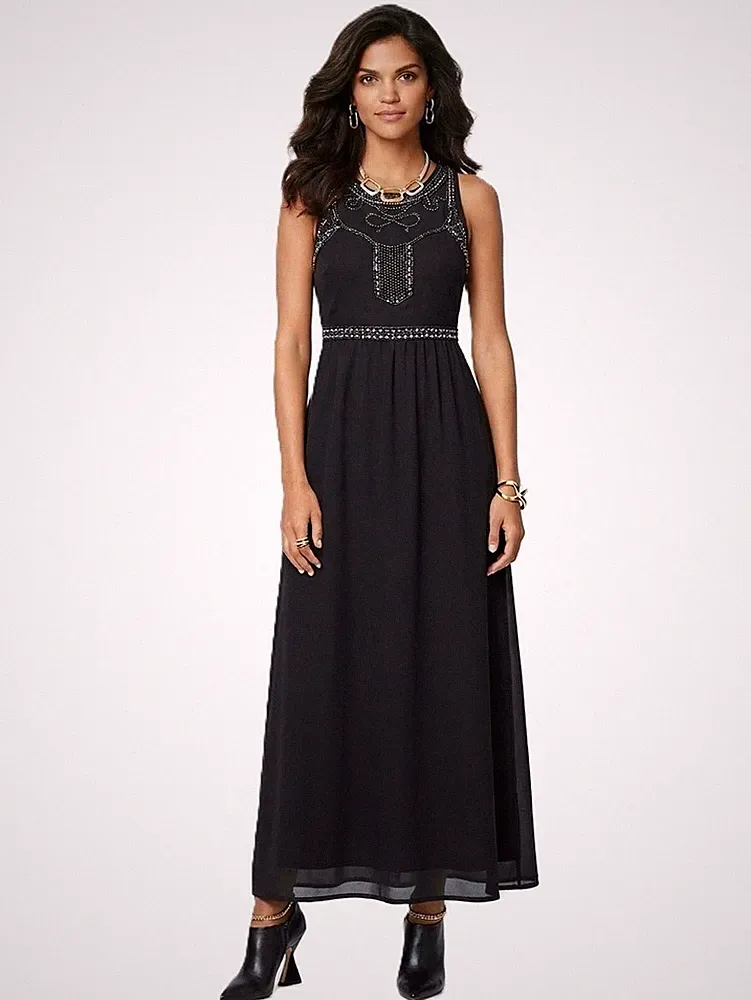 AMY CHIFFON ABEND KLEID SCHWARZ MIT PERLEN GR. 40, Gr. 42, Gr. 44, 46 0616120493