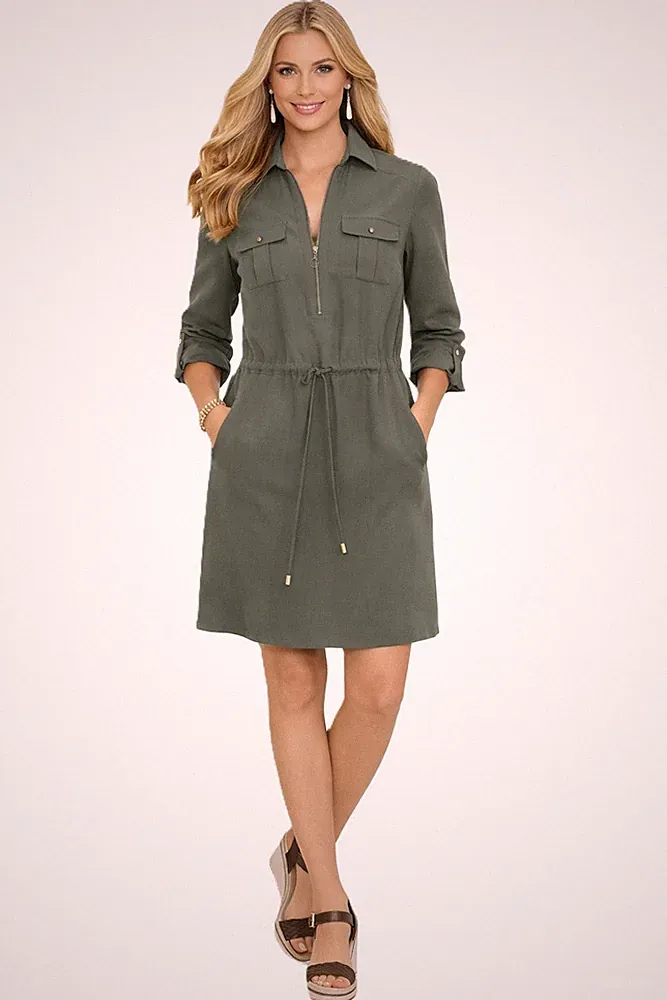 Amy Vermon KLEID KHAKI IN LÄSSIGER FORM GR. 44, GR. 46, GR. 48 0917299479