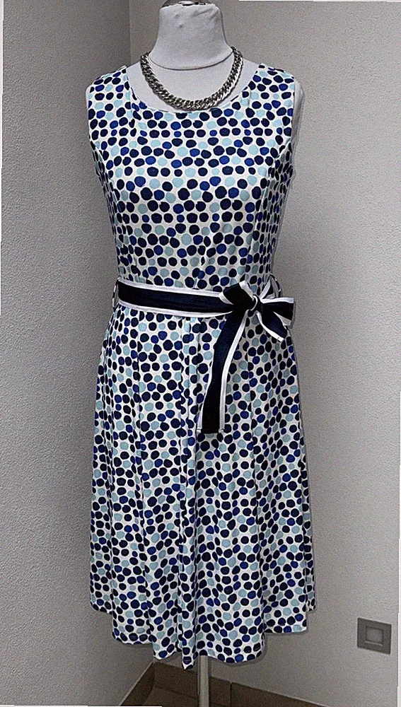 AMY VERMONT - Kleid mit Punkten in Größe 40 gefüttert Blau Weiß Hellblau