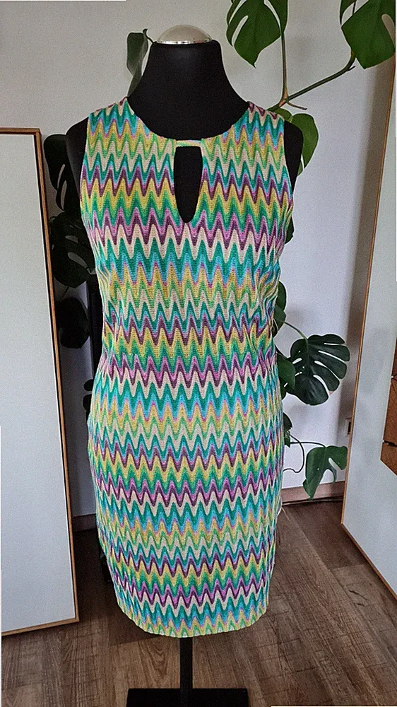 Ana Alcazar Designer Sommer Etui Kleid 42 40 38 XL L M creme gelb bunt