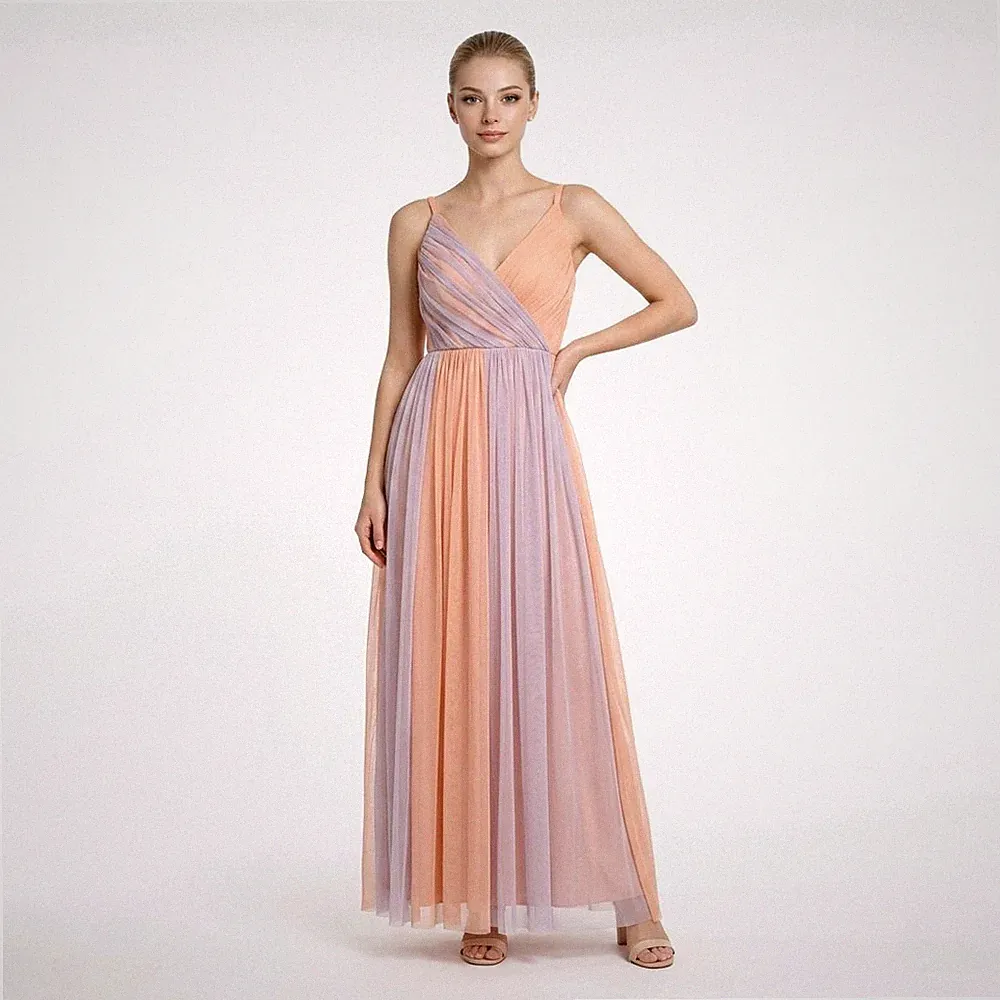 Anaya Petite UK 10 Pfirsich Flieder Tüll Midikleid Hochzeit Gast Brautjungfer