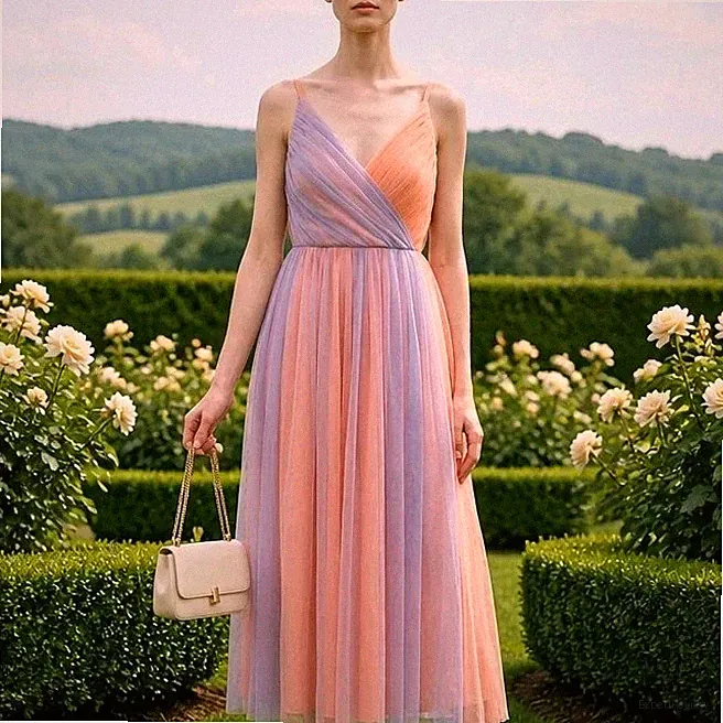 Anaya Petite UK 10 Pfirsich Flieder Tüll Midikleid Hochzeit Gast Brautjungfer