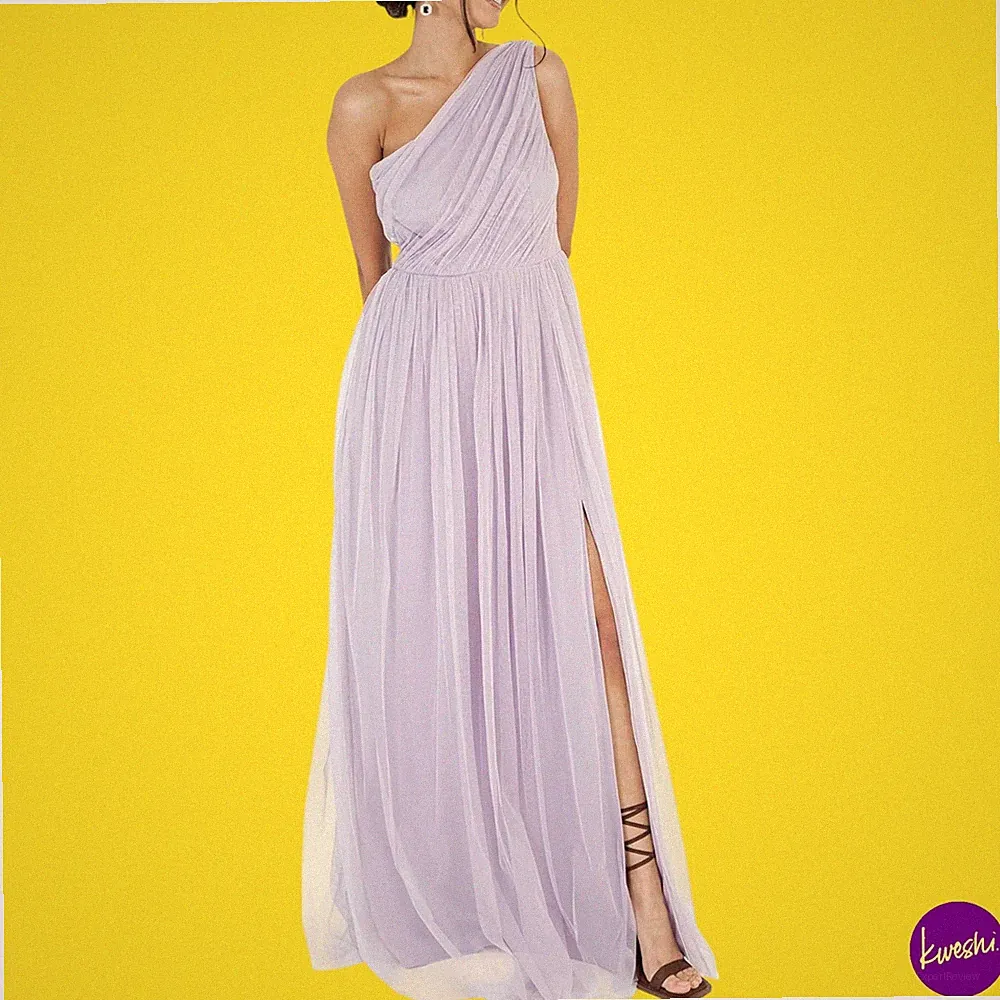 ANAYA WITH LOVE Damen Maxikleid, One-Shoulder Schlitzkleid, Dusty Lilac, UK 12