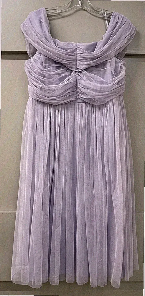 ANAYA WITH LOVE Dusty Lilac Ruched Bardot Tiered Midi Dress - UK 16 / EU 44 / US 12