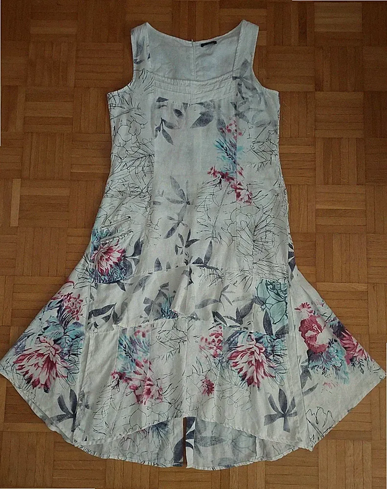 Animale Kleid Leinen Sommerkleid Asymmetrisch 100% Leinen Gr.L 44 weiß geblümt