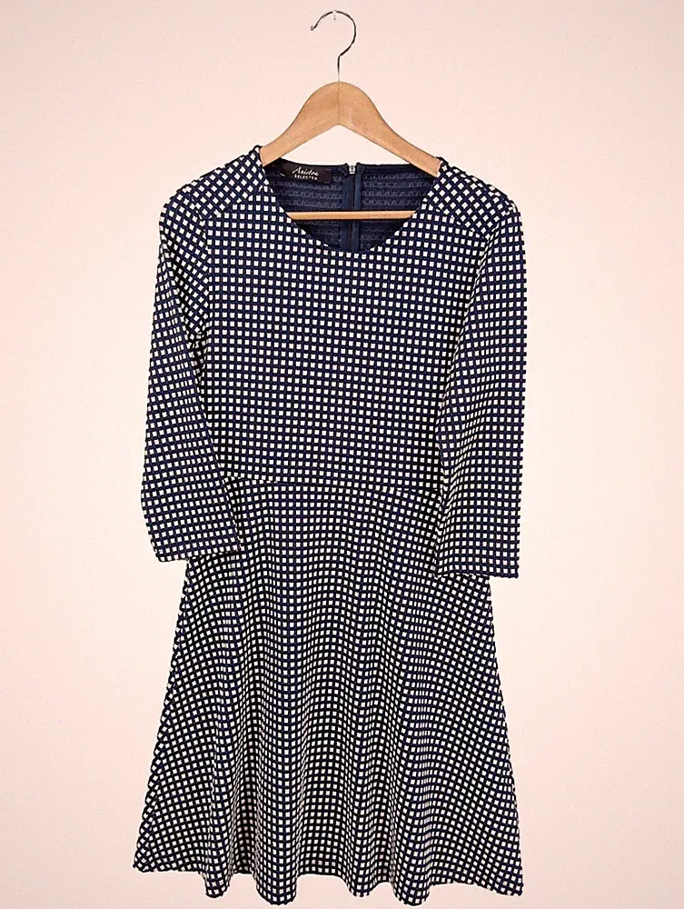 ANISTON A-Linien Kleid Damen Kleid Gr. DE 38 blau-weiß Elegant