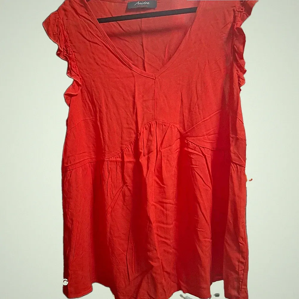 Aniston Casual Damen A-Linien-Kleid rot V-Ausschnitt Rüschenärmel 42