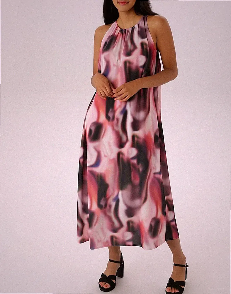 Aniston Damen Kleid A-Linie Crepe-Qualität Rundhals Ärmellos Lang 36-48