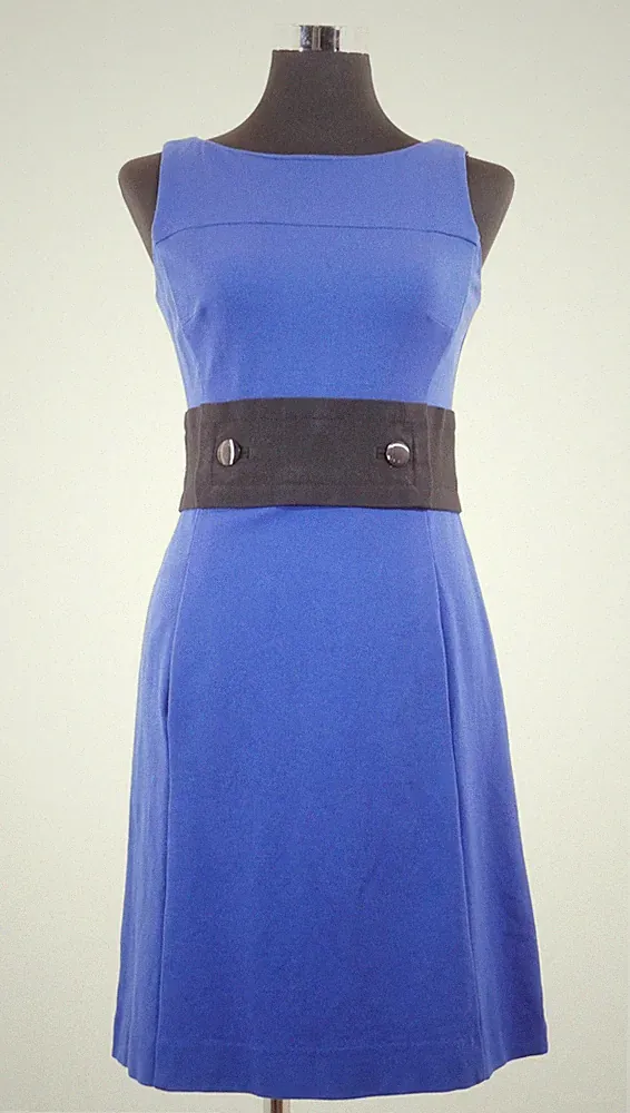 Ann Taylor Kleid Etuikleid Gr 0 blau königsblau knielang ärmellos Stretch A264