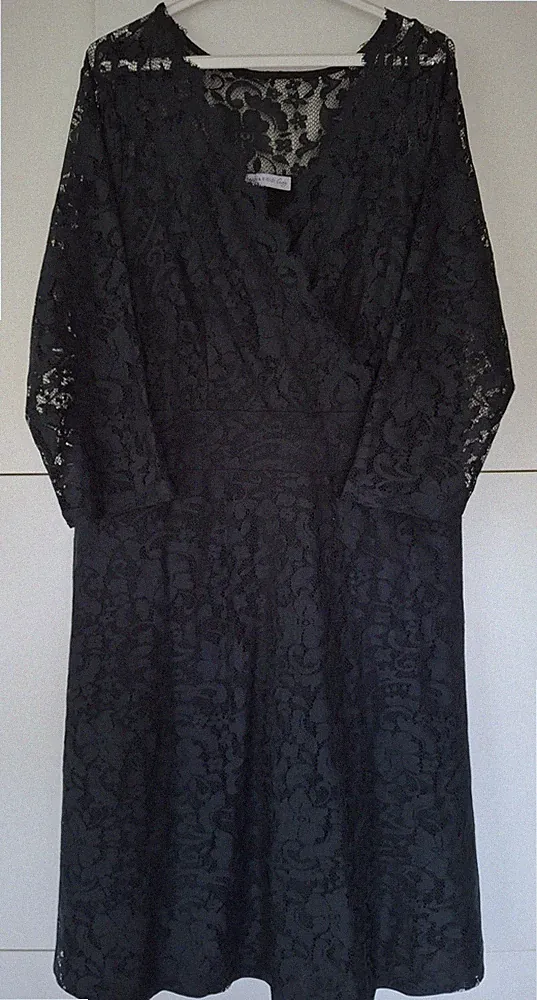Anna Field Curvy Damen Etuikleid Gr. 50 Grün Spitze V-Ausschnitt 3/4 Midi