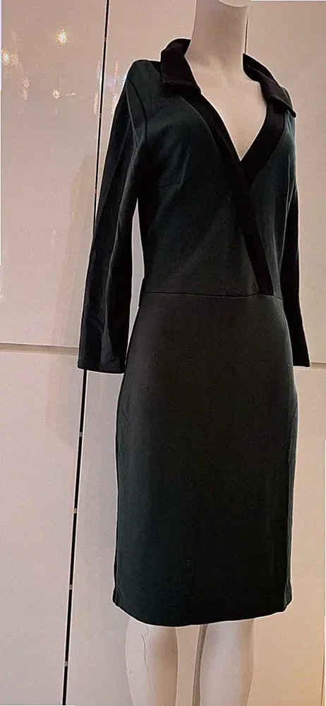 Anna Field Etuikleid Wickeloptik Dunkelgrün Schwarz Gr. M Business Kleid