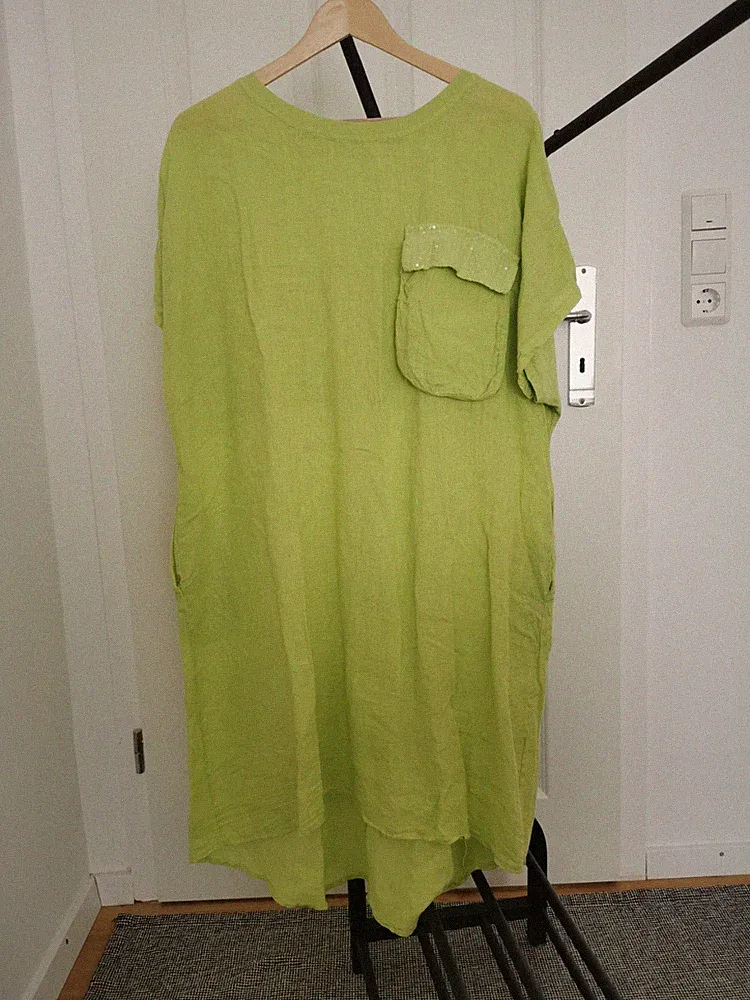 Apfelgrünes Sommerkleid, luftiger Schnitt Gr. XL, Baumwoll-Leine
