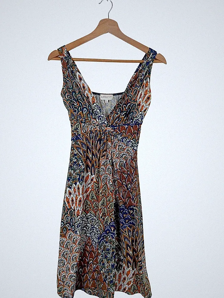 APRICOT A-Linien Kleid Damen Kleid Gr. DE 34 blau-hellorange-weiß Casual-Look