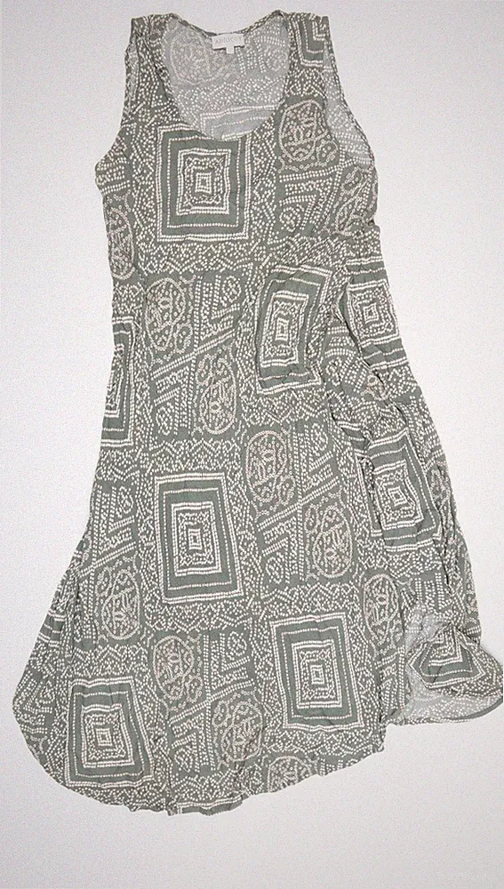 Apricot Damen grün geometrisches Muster A-Linie ärmellos Viskose Kleid UK 14