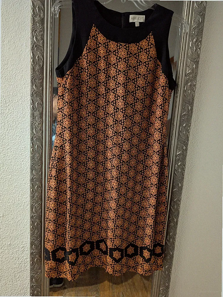 Apricot Leichtes Sommer Etui Kleid L 38 40 Schwarz Orange