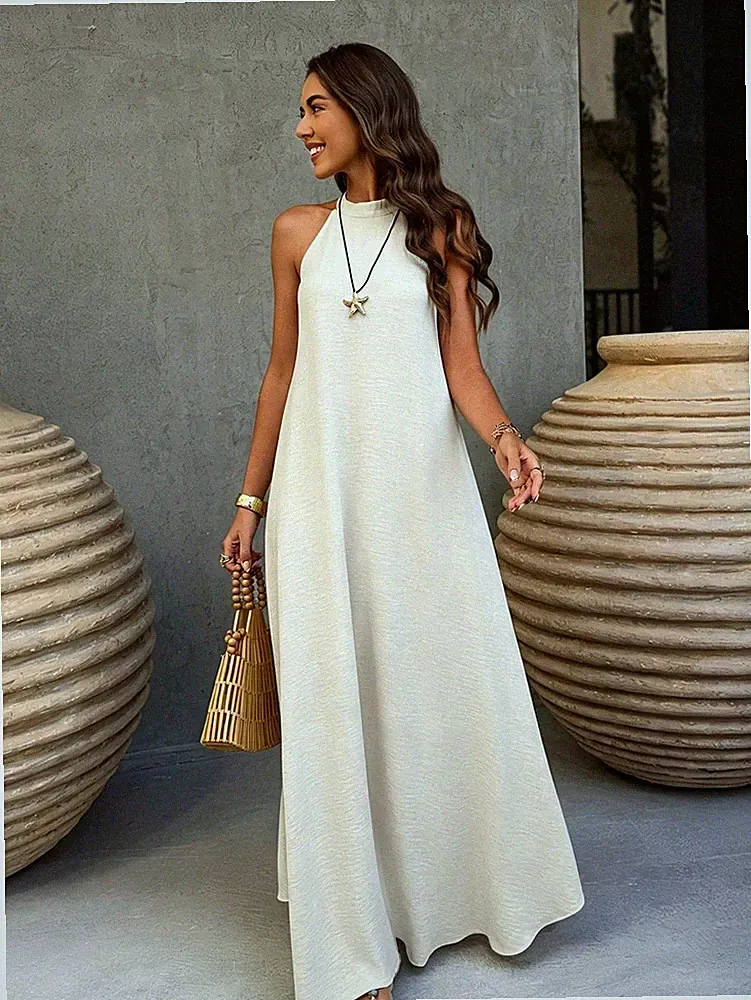 Aprikosenfarbenes A Linien Kleid im Bohemian Stil