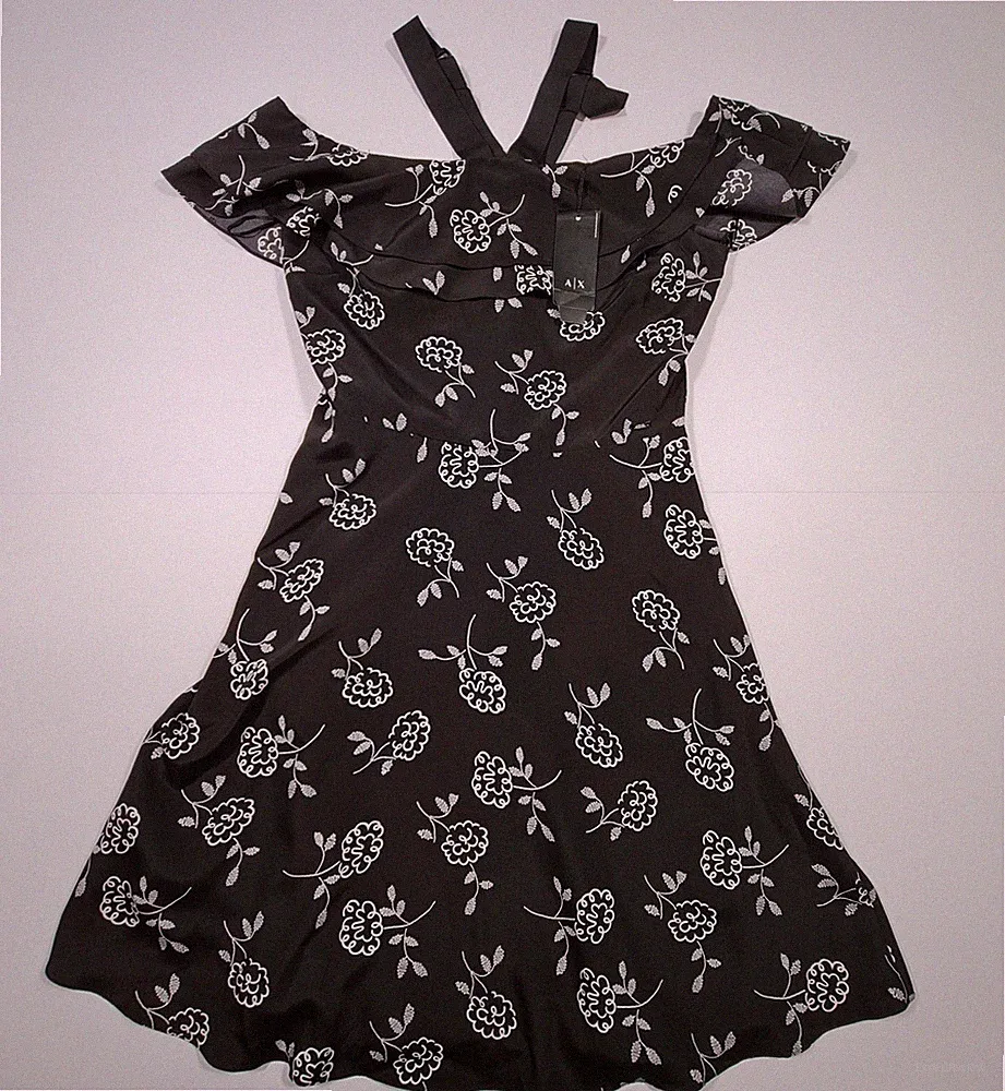 Armani Exchange Damen Kleid Schwarz 8 UK Knielang Blumenmuster
