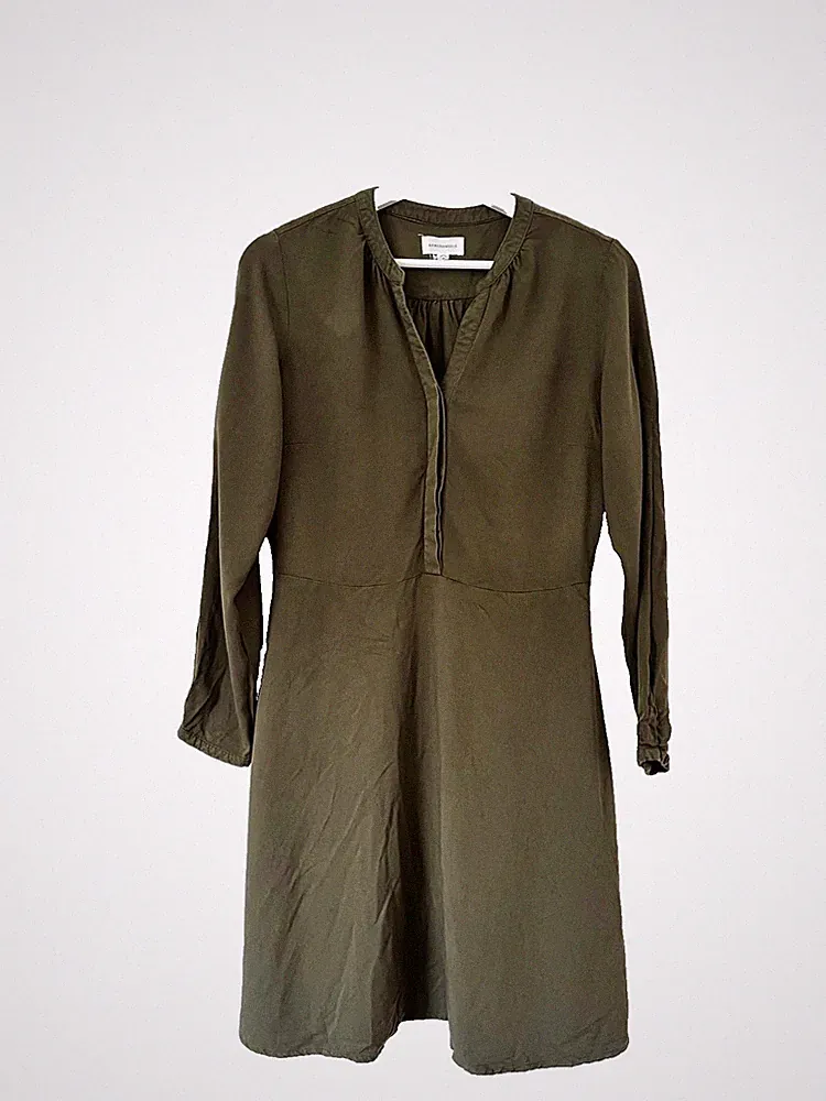 Armedangels Khaki Midi Dress M 100% EcoVero Viscose Long Sleeve Sustainable