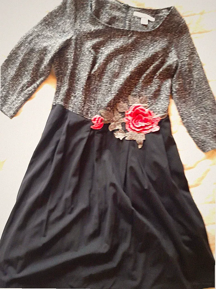 Ashley Brooke A-Linien-Kleid Jersey schwarz/grau/rot Gr 40 Rosen-Stickerei