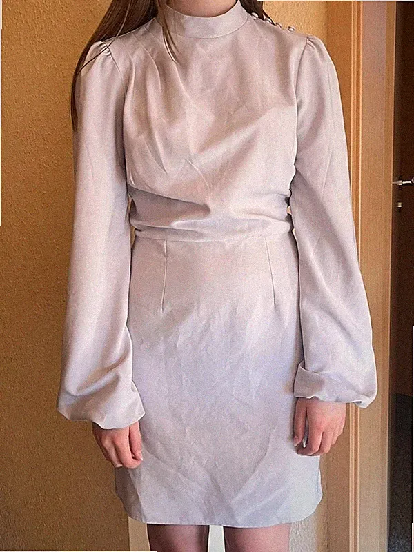 Asos 60er 70er Jahre Kleid Flieder lila Gr. 36 Stehkragen Ballonärmel