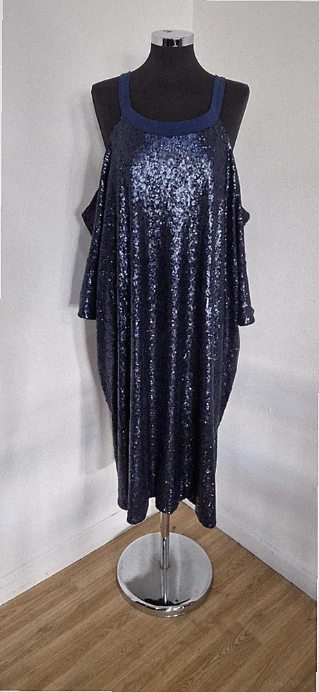 ASOS Curve Kleid blau Pailletten Gr. 28 Weihnachten Cold Shoulder Party Midi