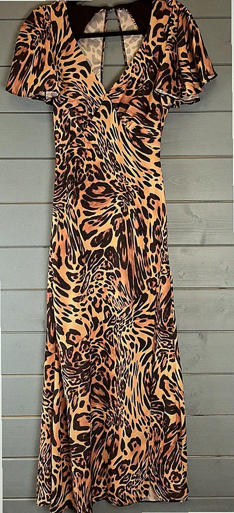 ASOS DESIGN Kurzarm-Maxikleid Leopardenmuster Animal-Print Größe UK 6 Hochzeitsgast
