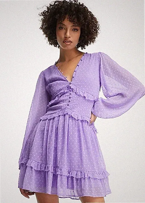 ASOS DESIGN Tall Flieder Rüschen Kleid UK 14 EU 42 Rückenfrei Boho Anlass