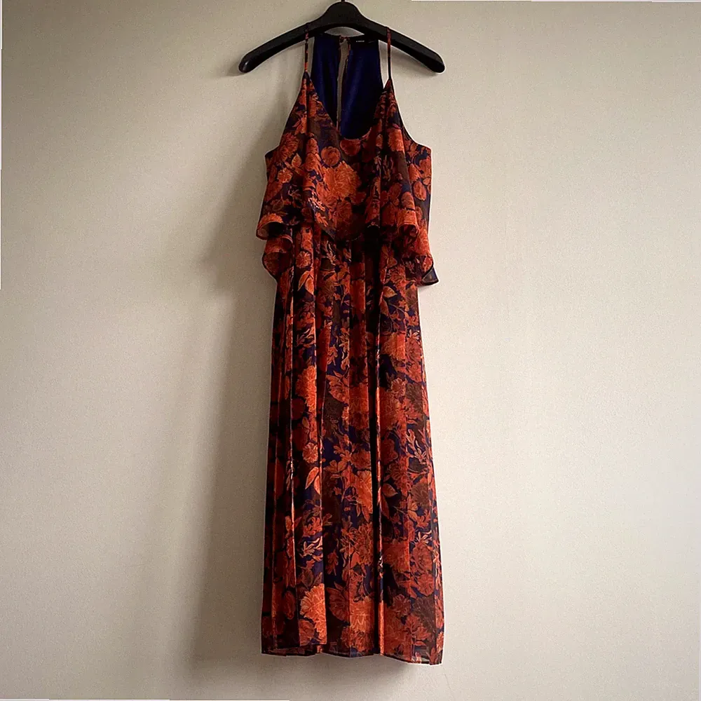 ASOS Floral Chiffon Midi Dress EU 38 M Rüschen Boho Hochzeit Gast Party Kleid
