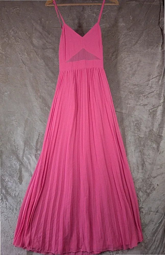 Asos Maxikleid rosa Plissee Damen UK 8 Rückenausschnitt Netzdetail Hochzeitsgast