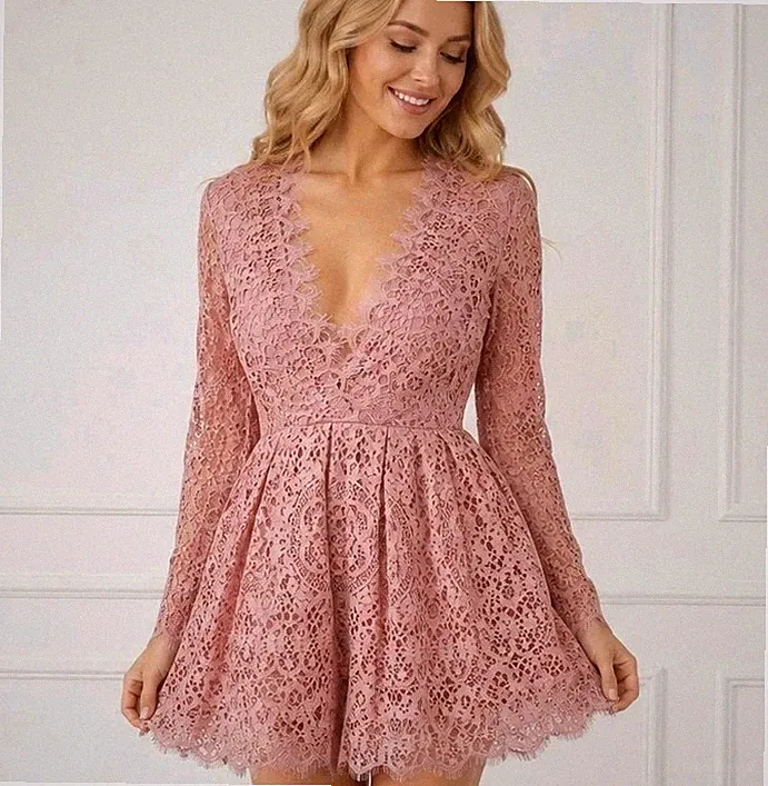 Asos Petite Skaterkleid rosa Spitze UK 10 V-Ausschnitt neu mit Etikett Hochzeit Gast Abschlussball