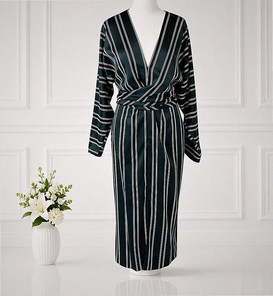 ASOS Satin Wickel Midi Kleid grün gestreift UK 10 Hochzeit Gast Anlass