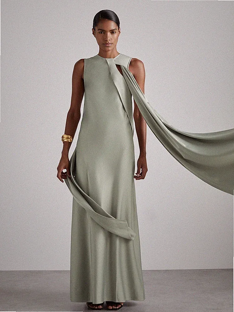 Atelier by REISS Maxikleid Quincy drapiert Satin Anlass Grün UK Größe 14