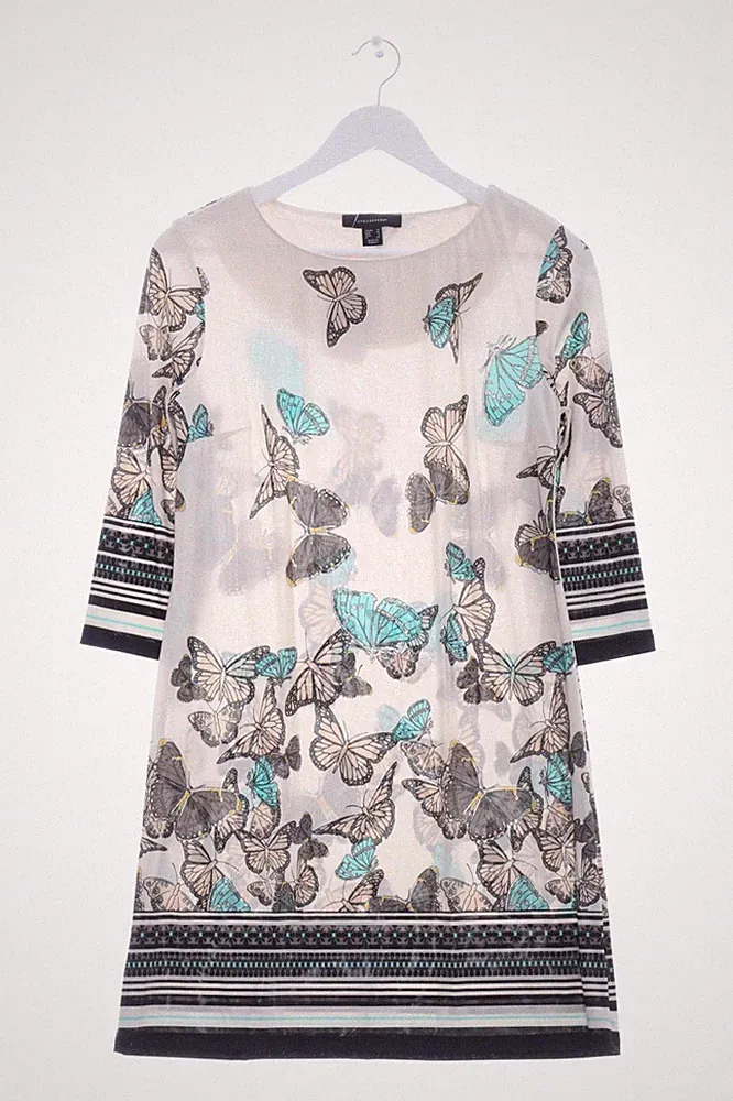 ATMOSPHERE A-Linien Kleid Damen Kleid Gr. DE 40 wollweiß-schwarz-türkis
