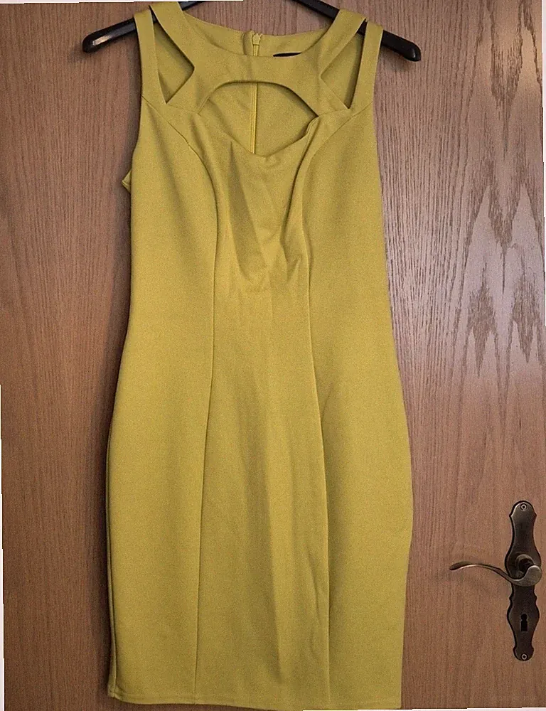 Atmosphere Damen Etuikleid Gr. 36 gelb knielang ärmellos Rundhals Cut-Out ZIP