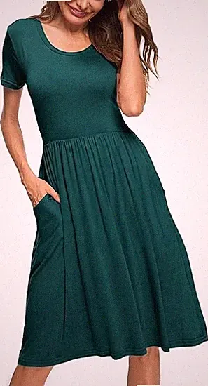 AUSELILY Damen Sommer Kurzarm Kleid Knielang Taschen Größe XL UK 16