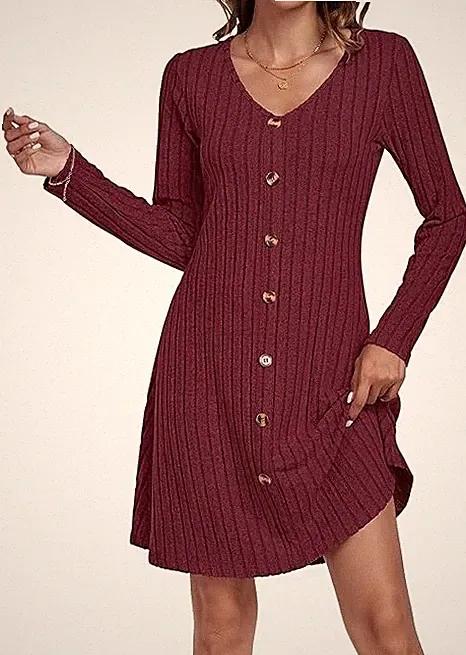 AUSELILY Leichtes Damen Strickkleid Gr. L (NEU) rose rot Langarm A-Linie