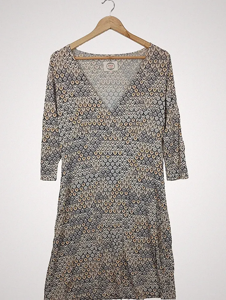AVOCA A-Linien Kleid Damen Kleid Gr. DE 36 creme-schwarz-hellgrau Casual-Look