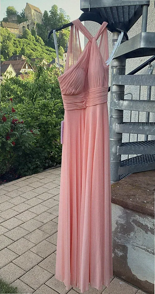 Azazie Kleid Charlize Mesh A-Linie One-Shoulder Größe 34 Koralle
