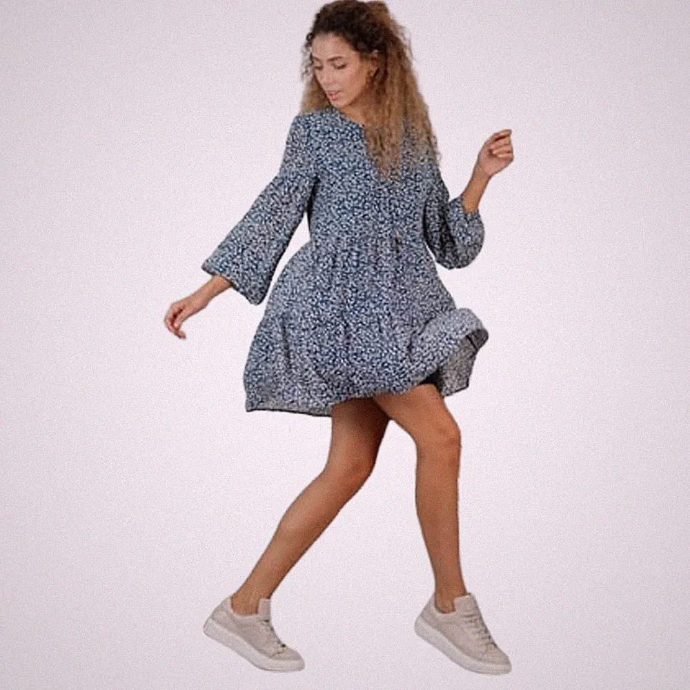 AZURI Damen Kleid Blau Gemustert Größe L Lockeres Freizeitkleid Boho