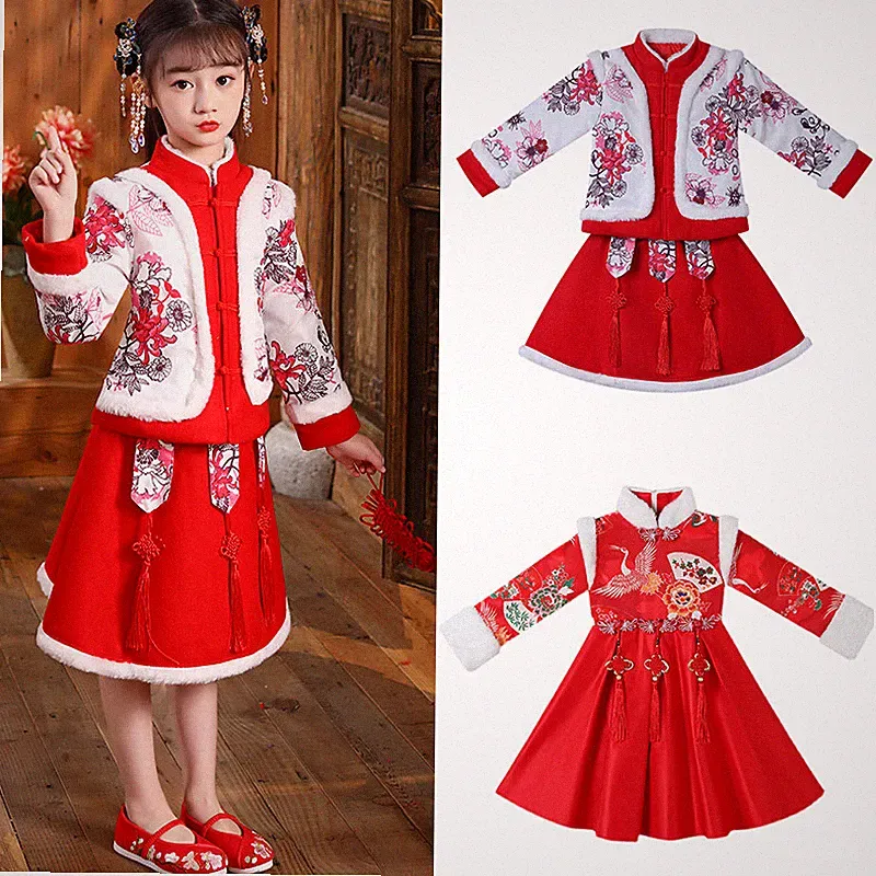 Baby Mädchen Tang Anzug Cheongsam Kleid Neujahr chinesisches Fleecefutter Qipao Jacke
