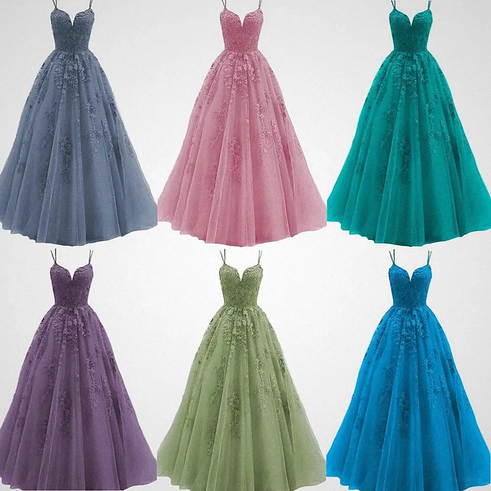 Ballkleider Ärmellose Lang Tüll Abschlussballkleid Party Abendkleider A-Linie