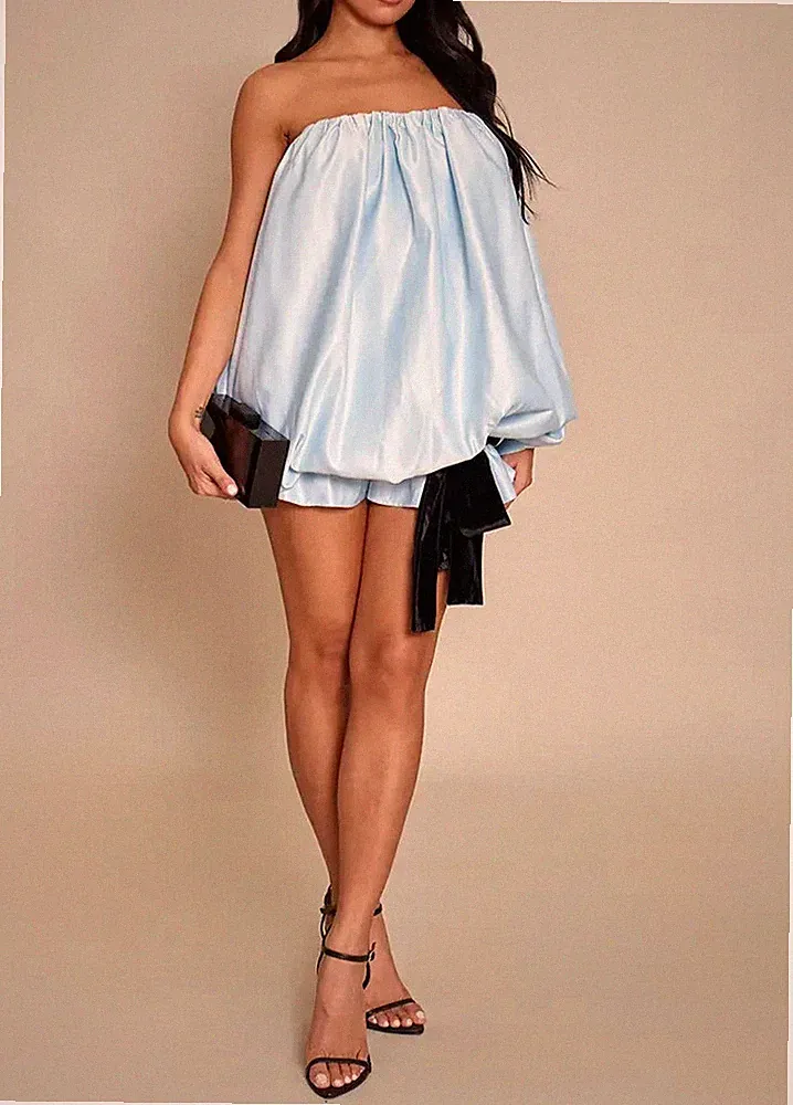 *** BALLONSAUM KLEID SAMT SCHLEIFE BANDEAAU BABY BLUE PUFFBALL DRESS GR M 40 **