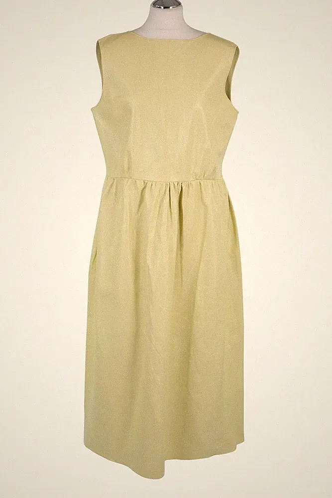 Bally Damen Kleid Gr. 42 Gelb Leder A-Linie Trägerkleid Dress