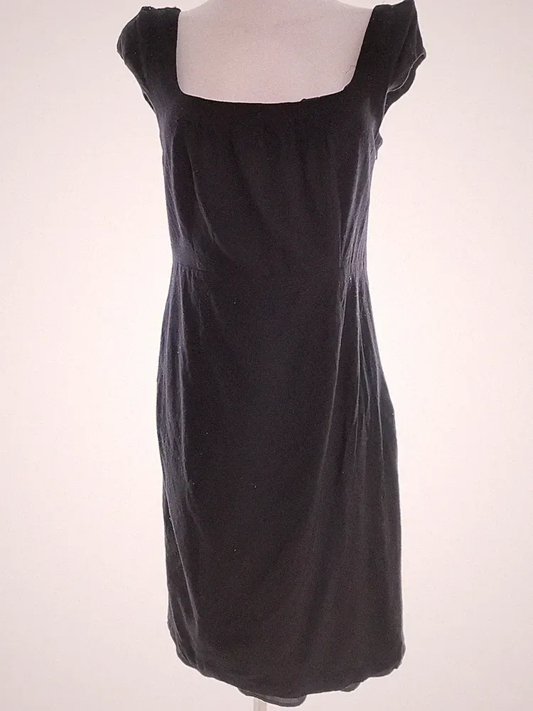BANANA REPUBLIC Damen A-Linien-Kleid Gr. 36 Schwarz Wolle Kurzer Ärmel Midi