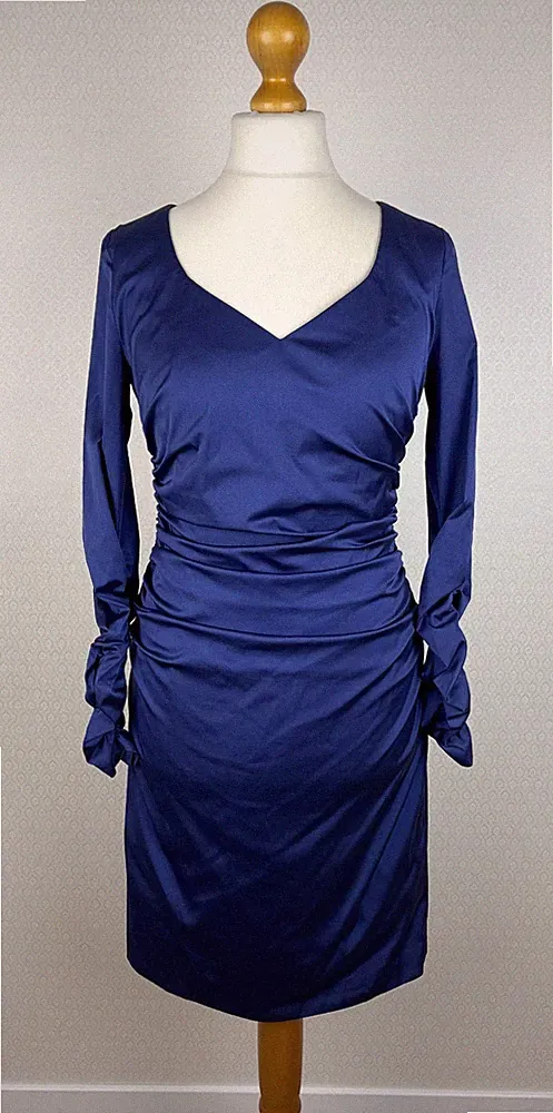 BARBARA SCHWARZER Gr. 40 Stretch Satin Cocktailkleid Etuikleid royal-blau 005