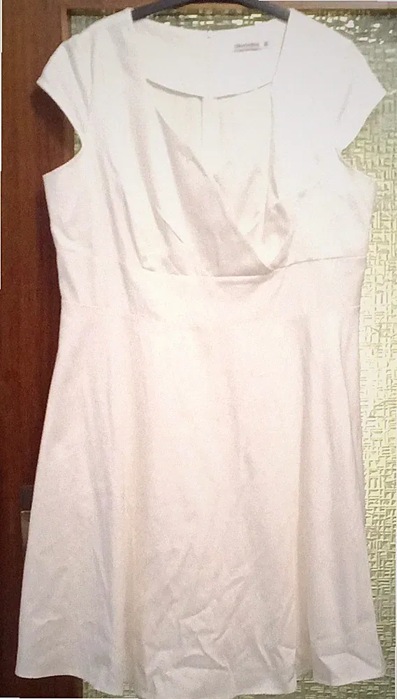 Bbondfinedress Damen A-Linie Minikleid Weiß Kurzarm V-Ausschnitt Gr.4XL