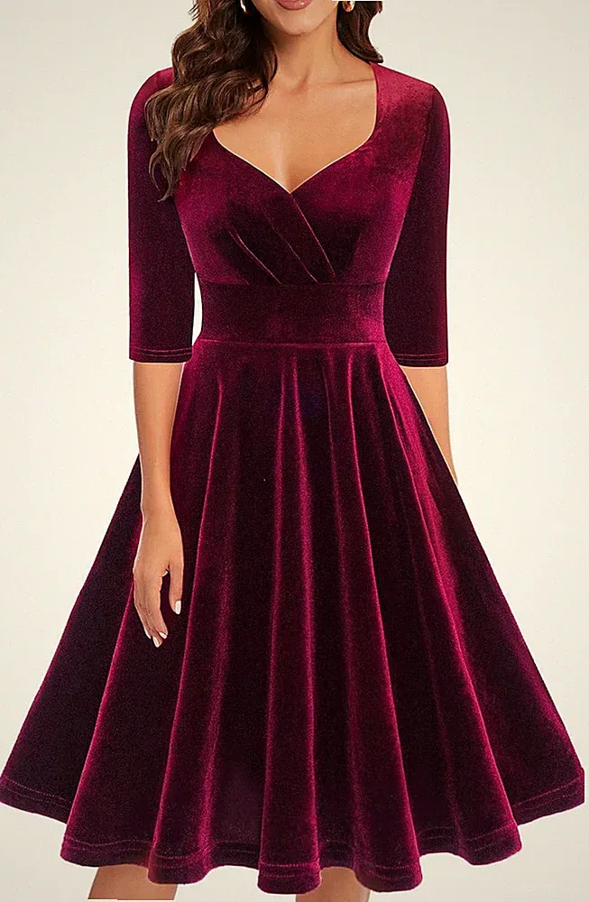 Bbonlinedress Damenkleid Aus Samt, Langärmelig, Formell, Für Hochzeit, Gast, Vin